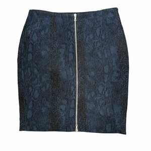 Yigal Azrouël Textured Knit Pencil Skirt Front Zip Abstract Blue Black US 8/M